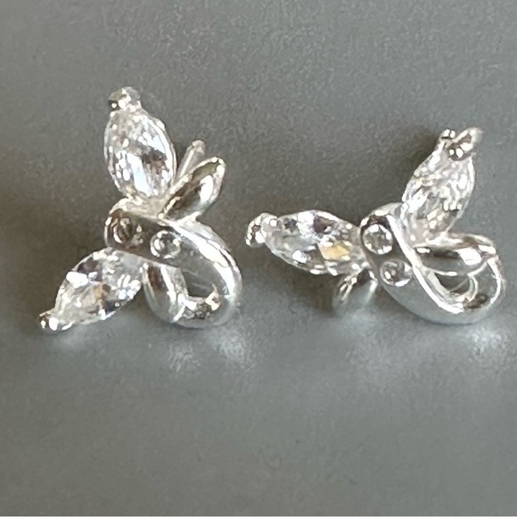 Sterling Silver Crystal Butterfly Stud Earrings - Picture 6 of 10